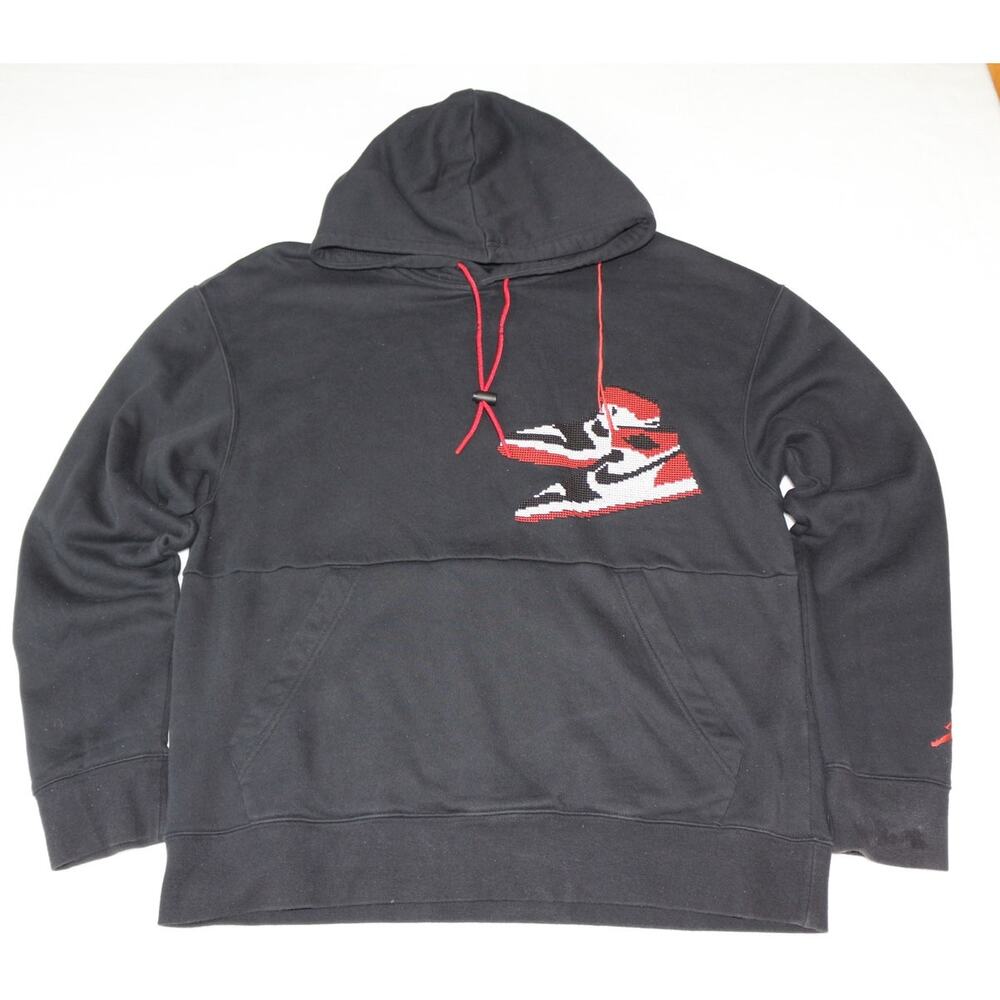 Jordan Men's M Black Graphic Pullover Hoodie Jumpman Red White Standard Fit